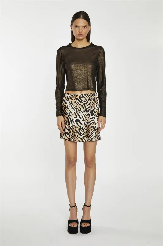 Large Natural Leopard Print Wrap Mini Skirt sold by Glamorous