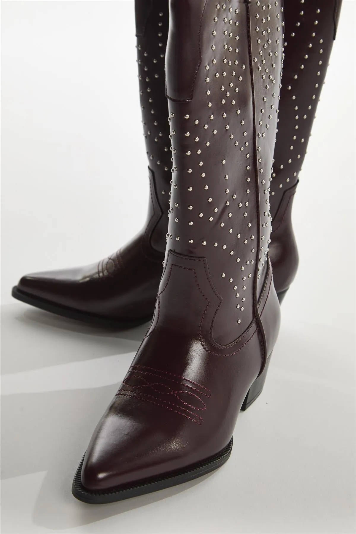 Red-Pu Studded Cowboy Knee-High-Boots sold by Glamorous product image thumbnail 3