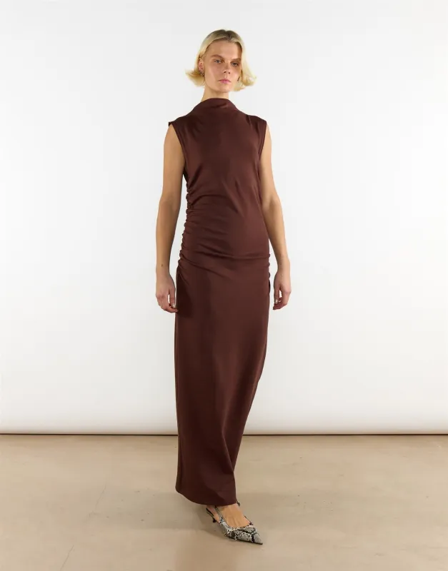 Brown Cotton Mock Neck Long Dress sold by Glamorous
