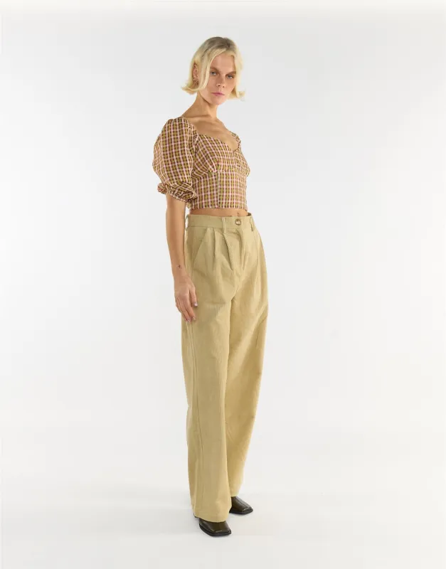 Sweetheart short sleeve Crop Top in Red Green Multi Check made by Glamorous