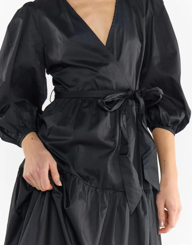 Elegant Black Tiers Wrap Over Maxi Dress made by Glamorous