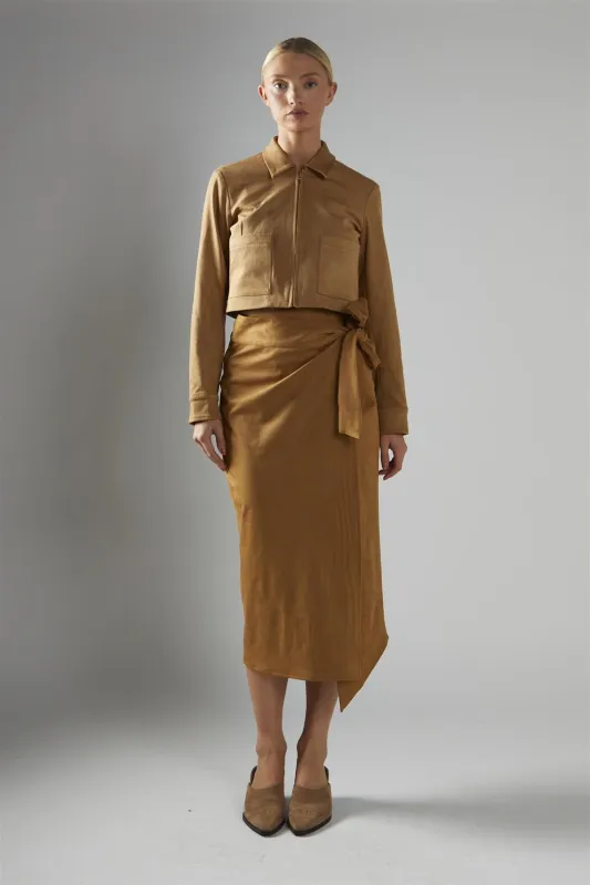 Angled Hem Midi Wrap Skirt - Camel sold by Glamorous
