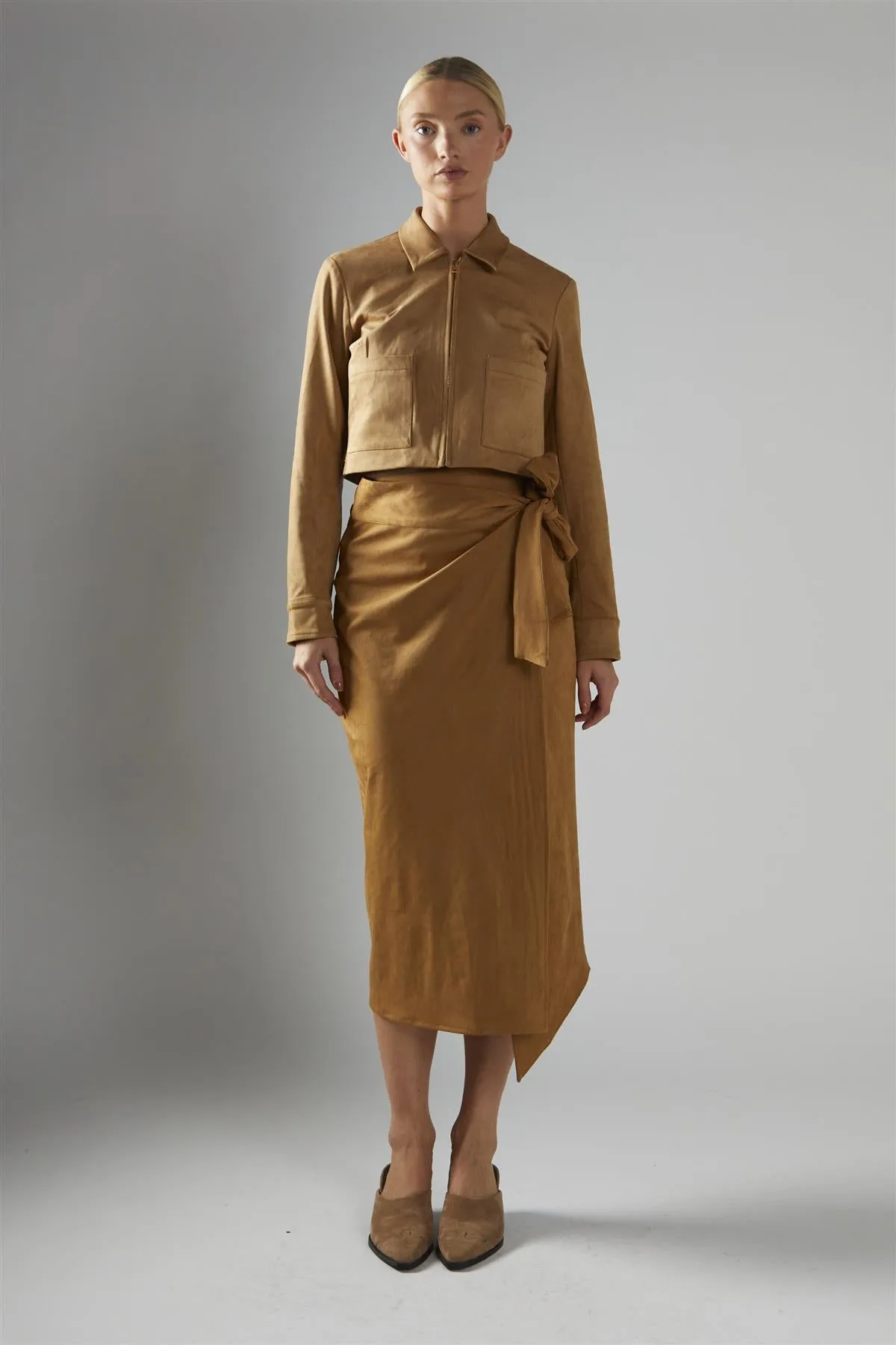 Angled Hem Midi Wrap Skirt - Camel sold by Glamorous