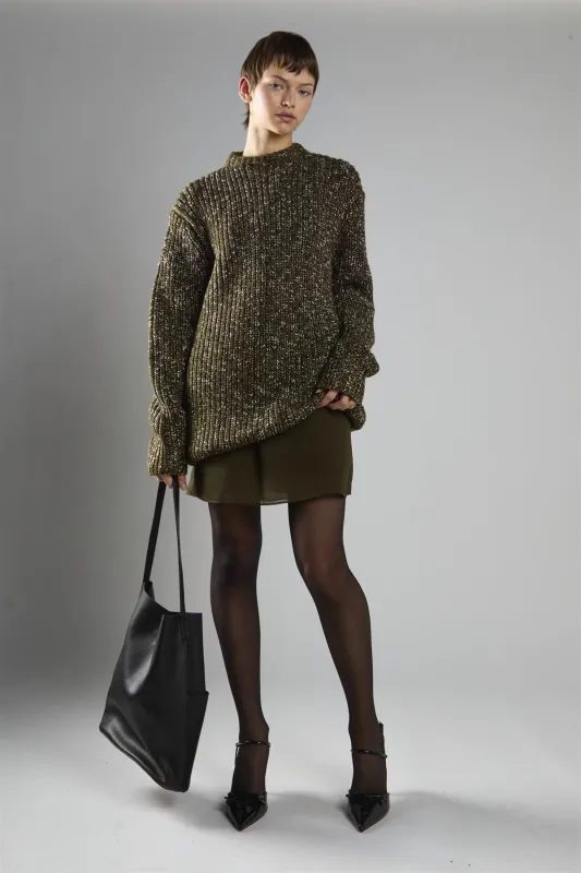 Khaki-Fleck Crew-Neck Jumper sold by Glamorous