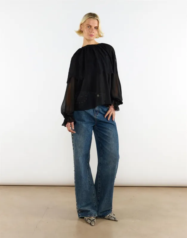 Lace Details Cape Blouse - Black made by Glamorous
