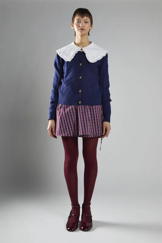 Knitted Cardigan With Frill Collar in Navy White sold by Glamorous