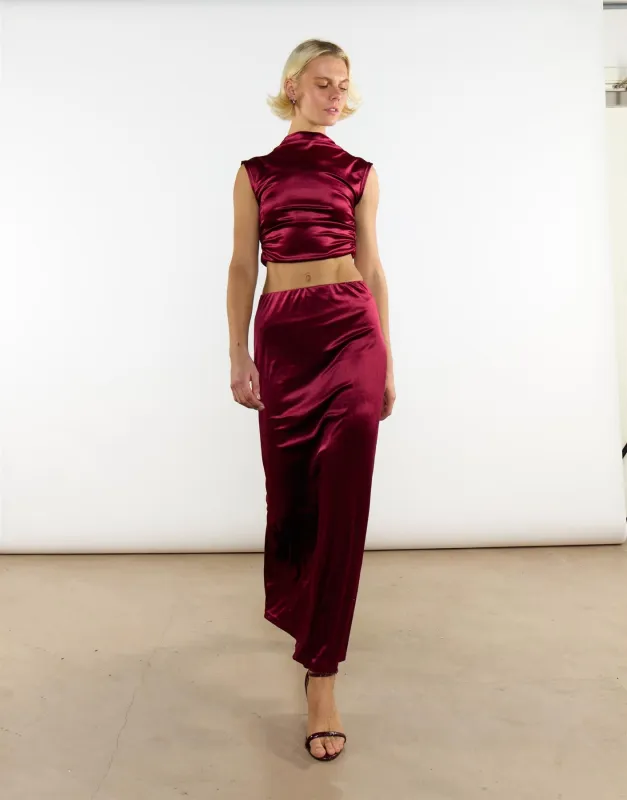 Burgundy Velvet Mid-Rise Maxi Skirt sold by Glamorous