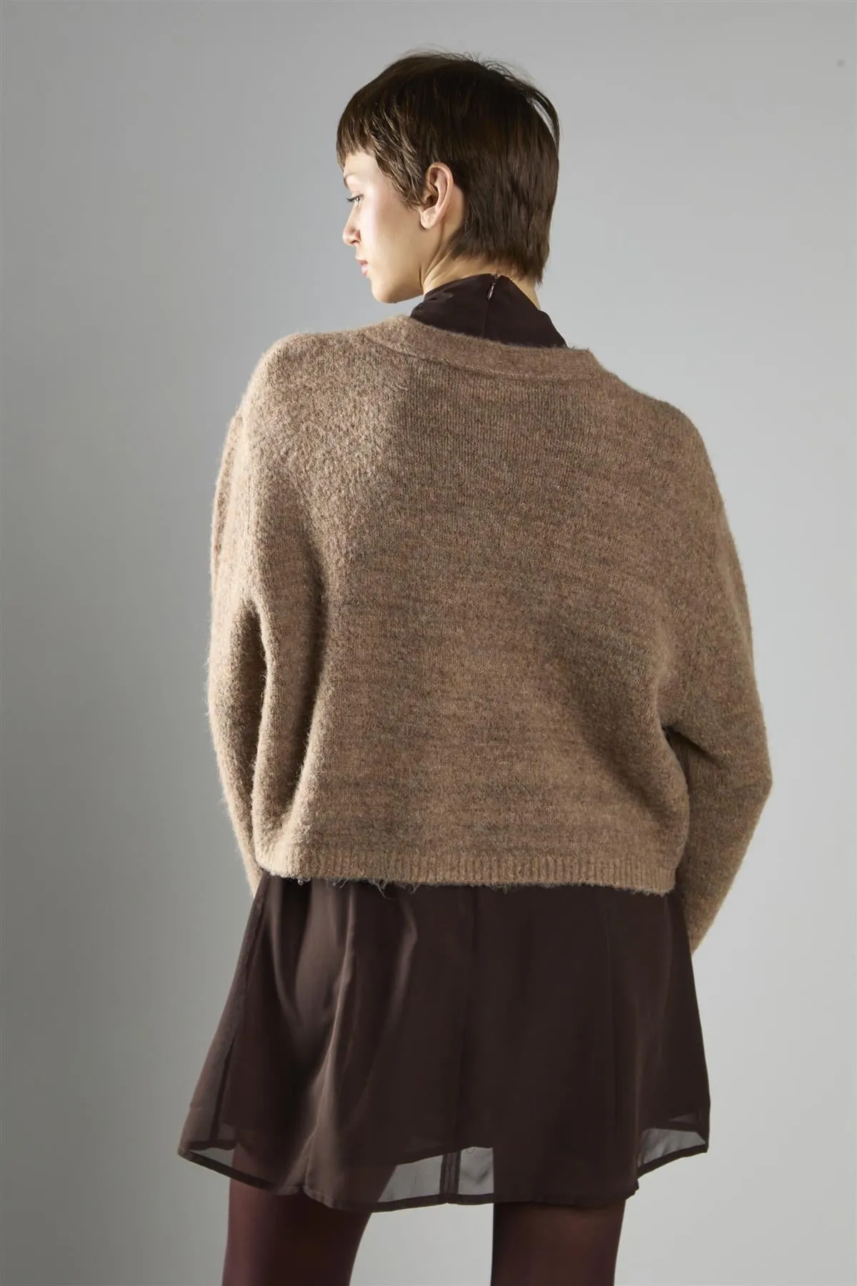 Brown Marl V-Neck Button-Front Long Sleeve Cardigan sold by Glamorous product image thumbnail 2