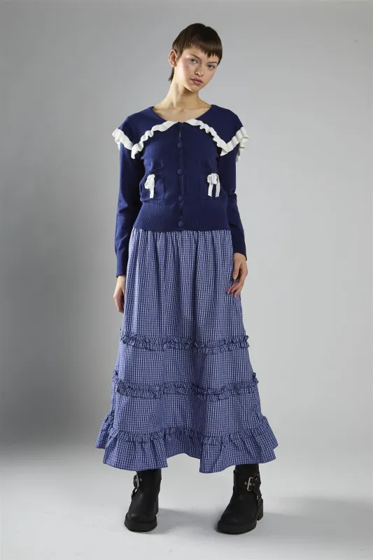 Navy-White Collared Cardigan sold by Glamorous