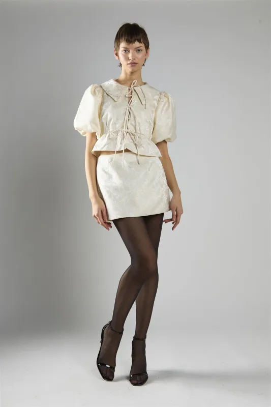 Cream Brocade A-Line Mini Skirt sold by Glamorous