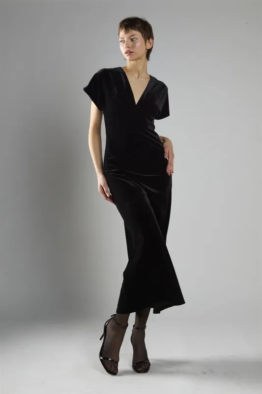 Black Velvet Short Sleeve V-Neck Maxi Dress sold by Glamorous