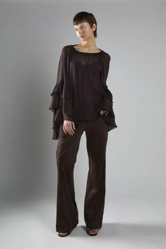 Deep Brown Multi Ruffle Long Sleeve Top sold by Glamorous