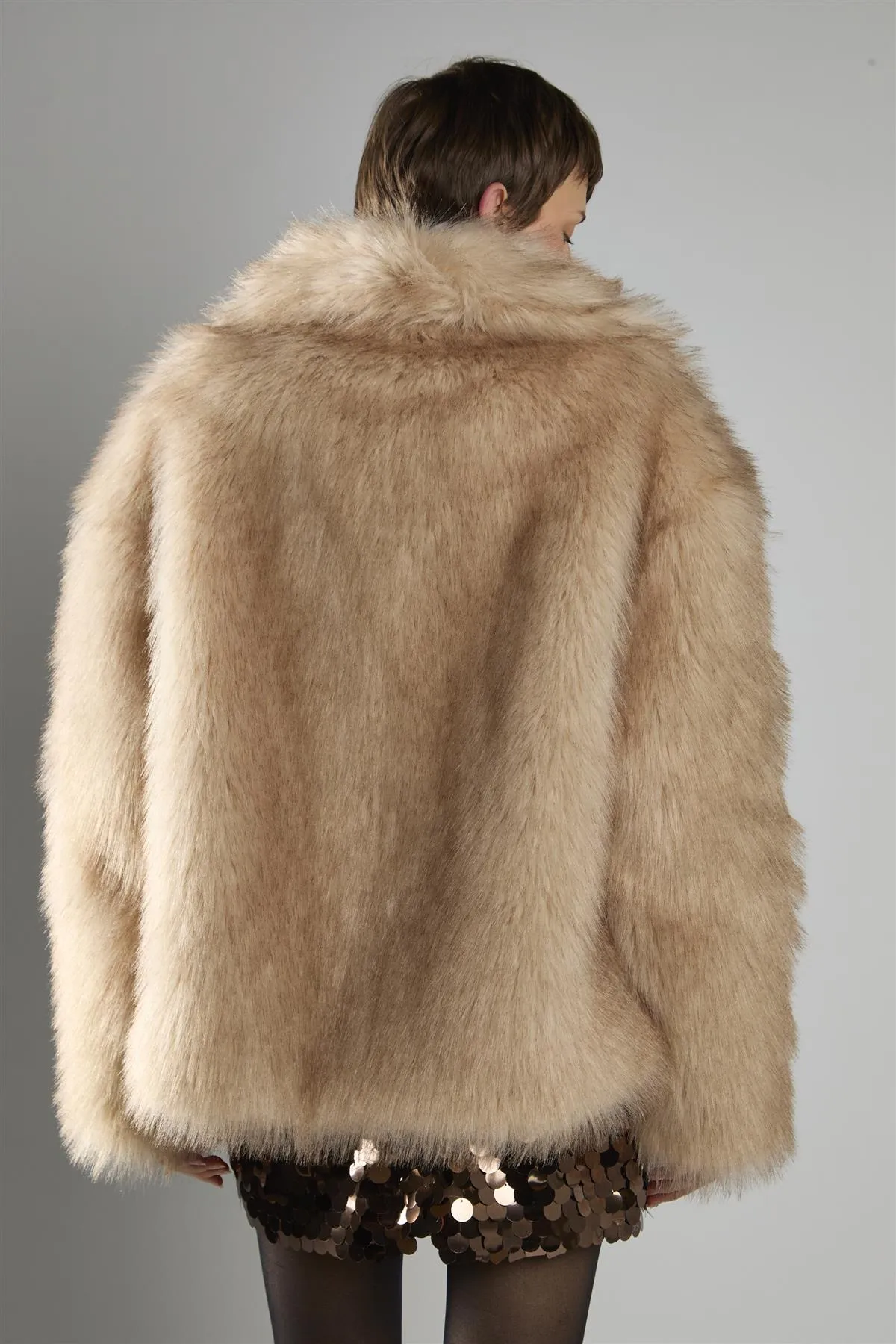 Light Sand Oversize Faux Fur Long Sleeve Coat sold by Glamorous product image thumbnail 2