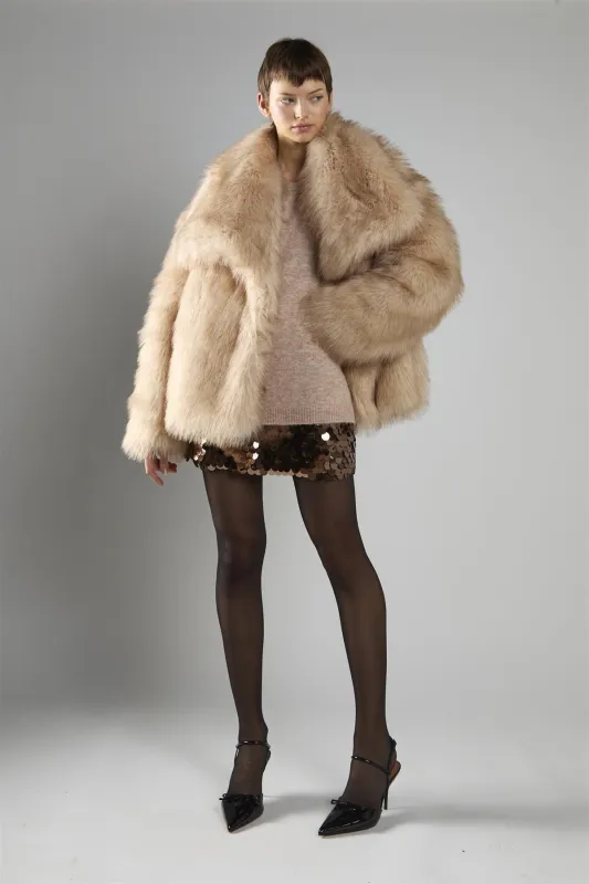 Light Sand Oversize Faux Fur Long Sleeve Coat sold by Glamorous