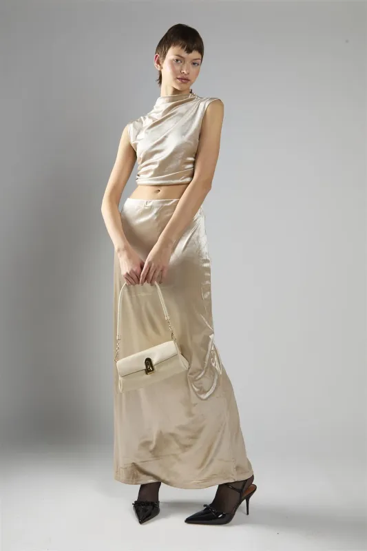 Oyester Velvet Sleeveless Mock Neck Crop Top sold by Glamorous