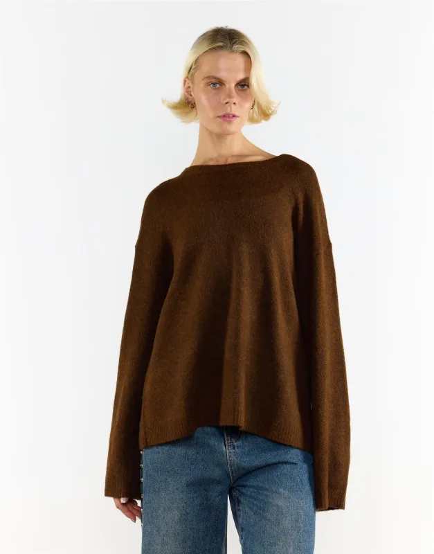 Brown Round Neck Jumper made by Glamorous