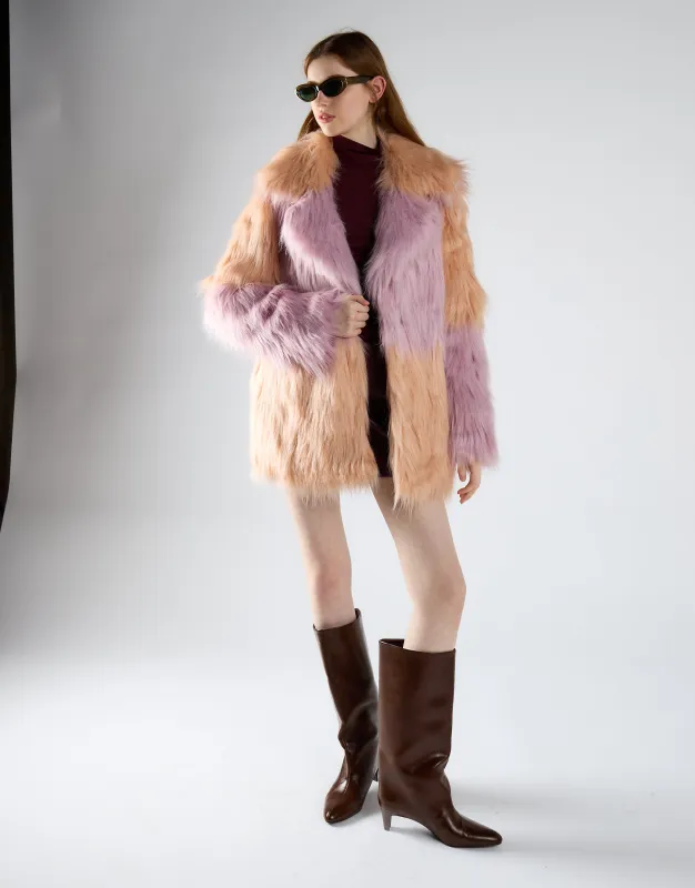 Collared Faux Fur Coat - Pastel Ombre sold by Glamorous