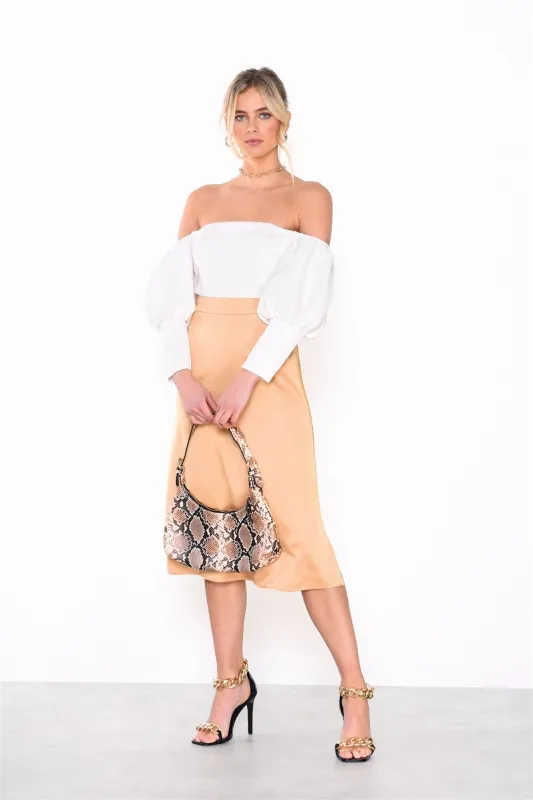 Off-White Textured Puff-Sleeve Bardot-Bodysuit sold by Glamorous