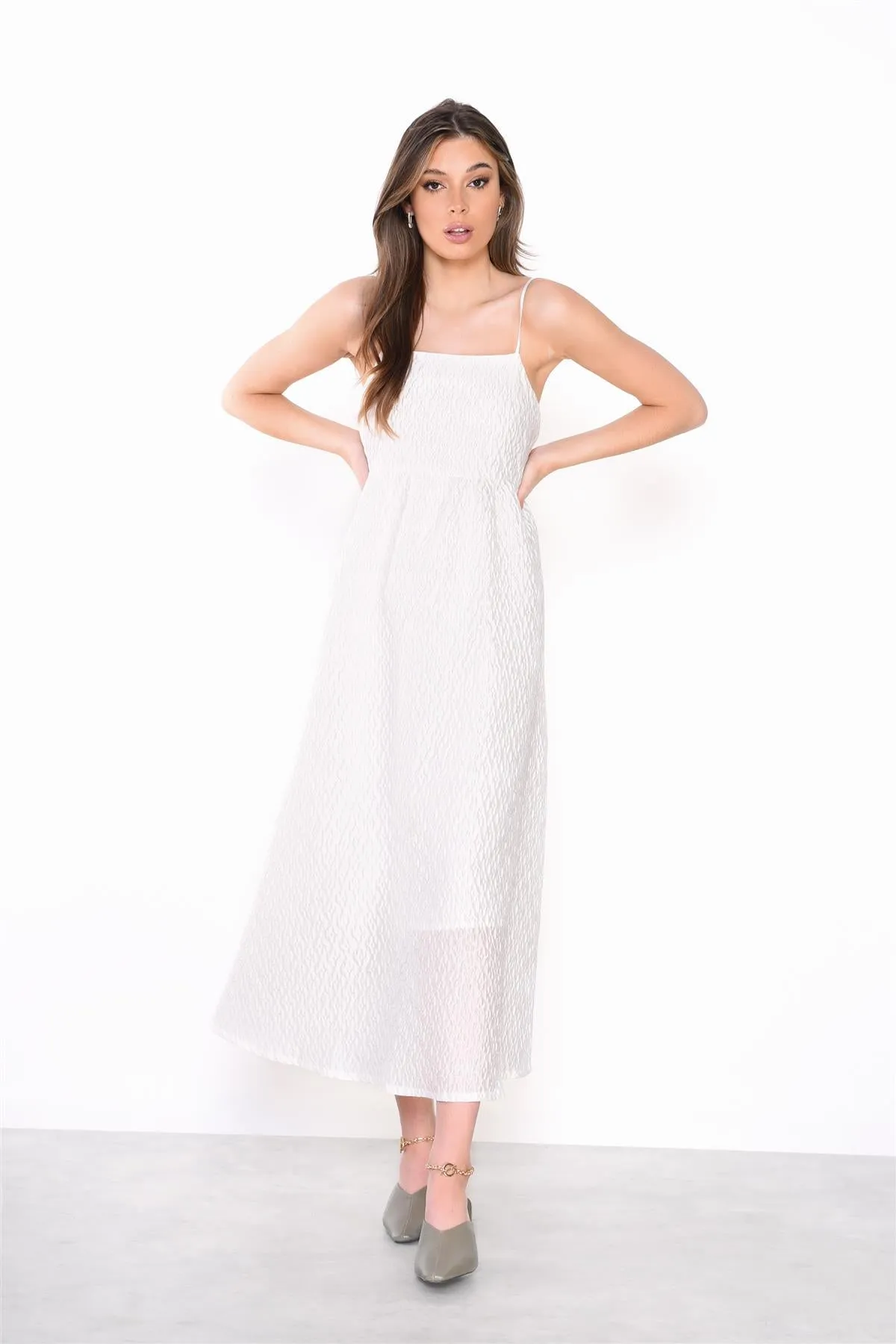 Off-White Texture Tie-Back Midi-Dress sold by Glamorous product image thumbnail 3