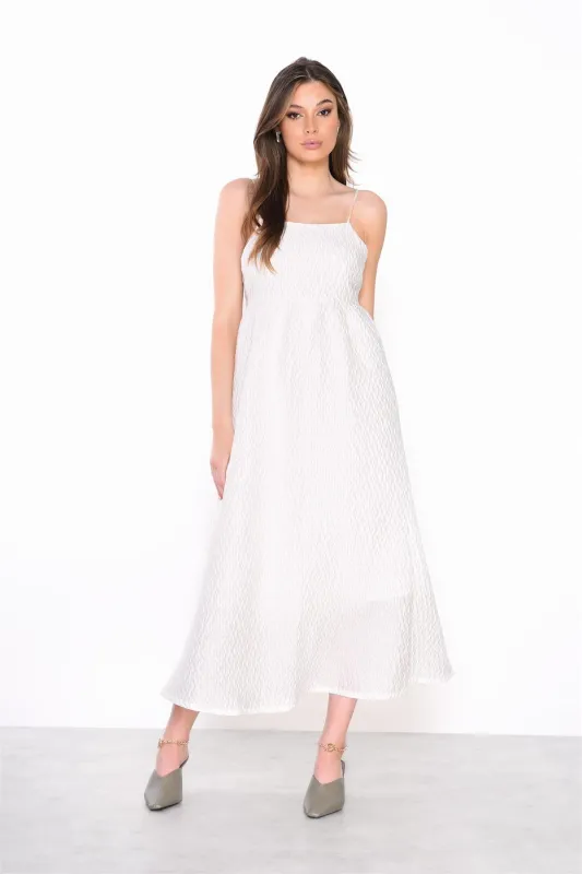 Off-White Texture Tie-Back Midi-Dress sold by Glamorous