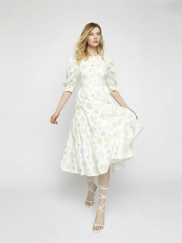 White Pastel Broderie Midi Dress made by Glamorous