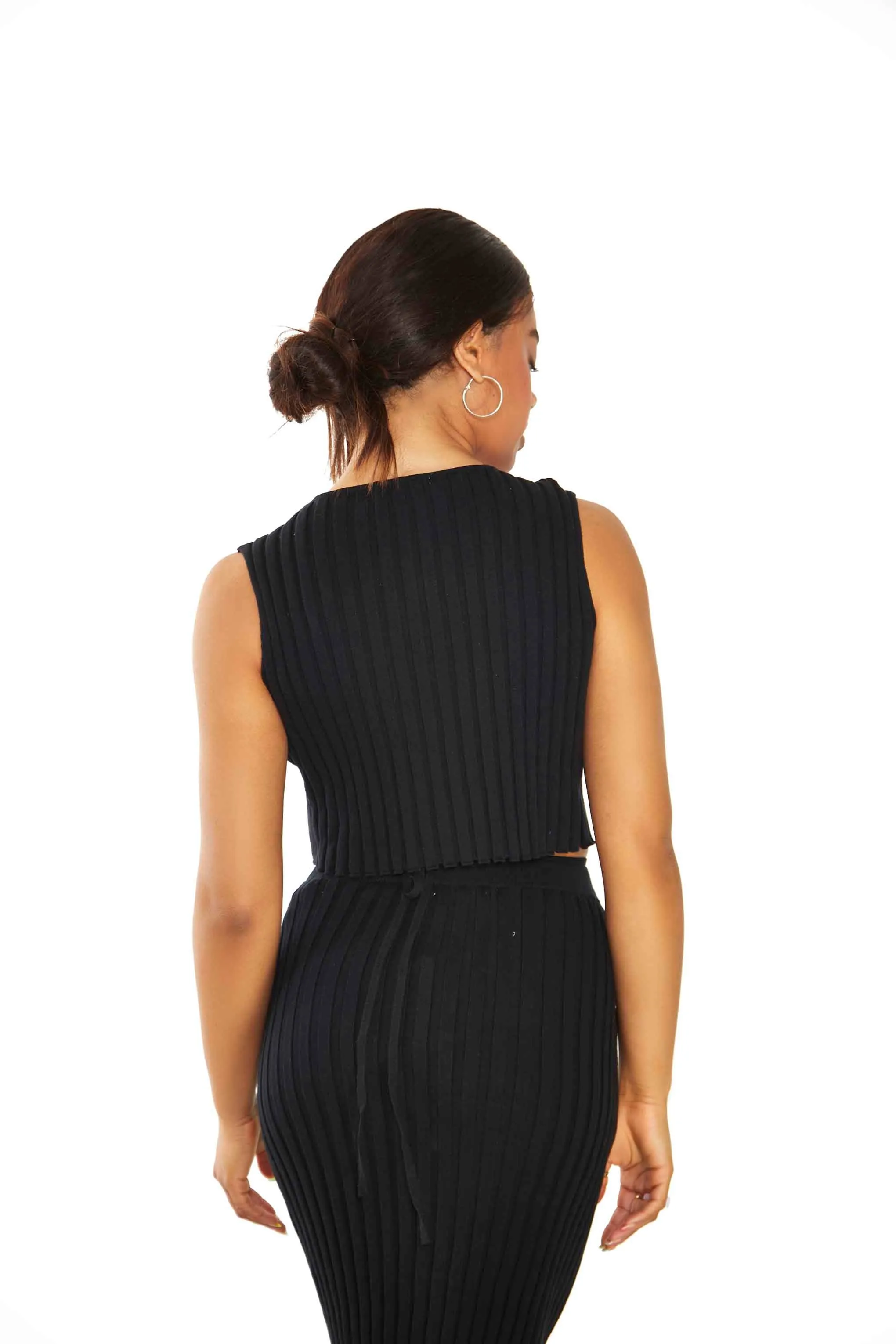 Glamorous Black Rib Knit Crop top with Waist Tie sold by Glamorous product image thumbnail 3