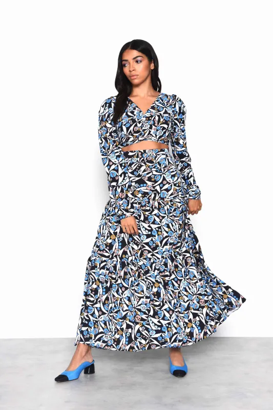 Multi Abstract V-Neck Gathered Crop-Top sold by Glamorous