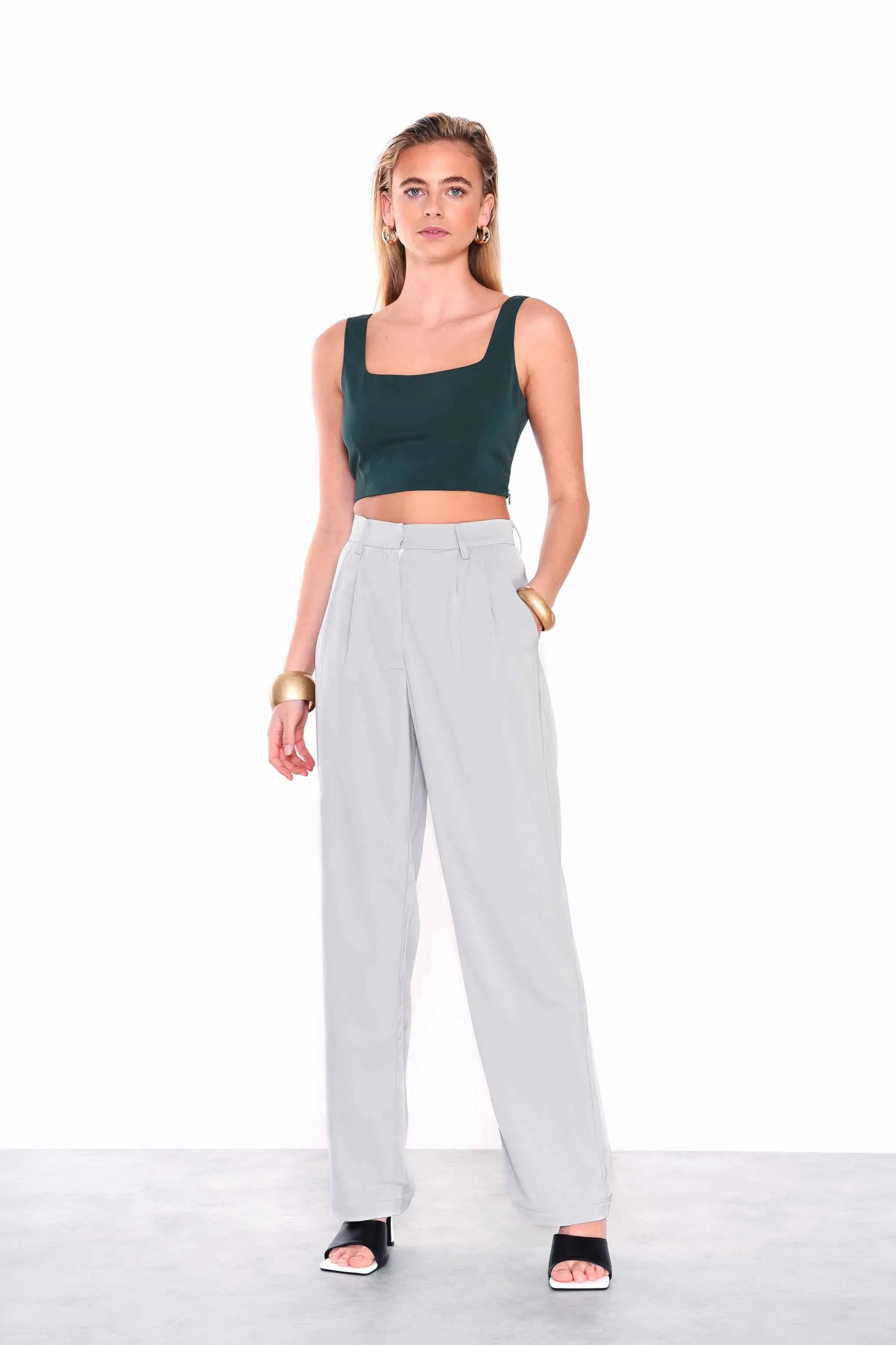 Glamorous Mist Sage High Waisted Tapered Trousers sold by Glamorous product image thumbnail 3