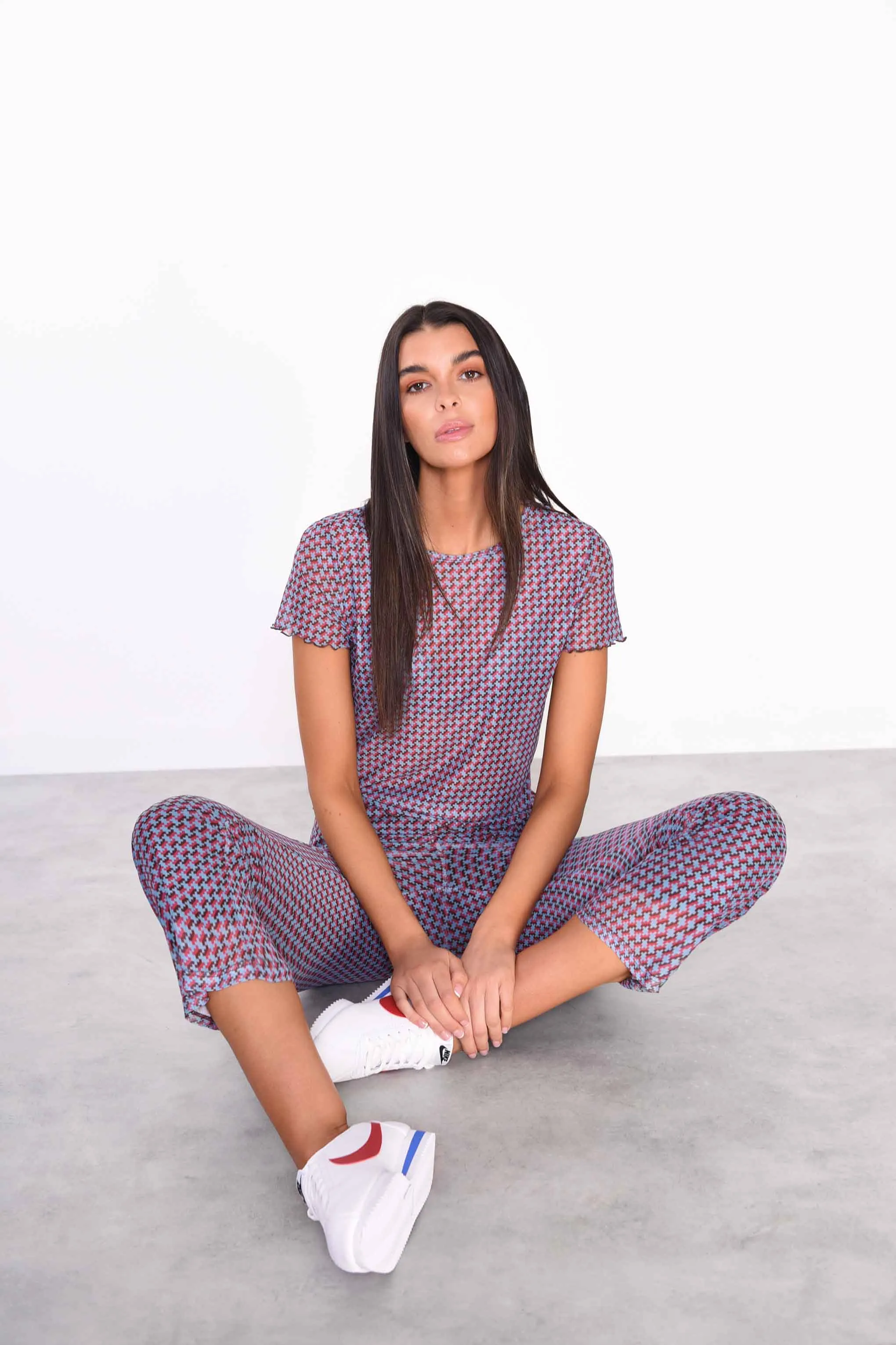 Glamorous Mini Geo Mesh Cropped Flared Trousers sold by Glamorous product image thumbnail 3