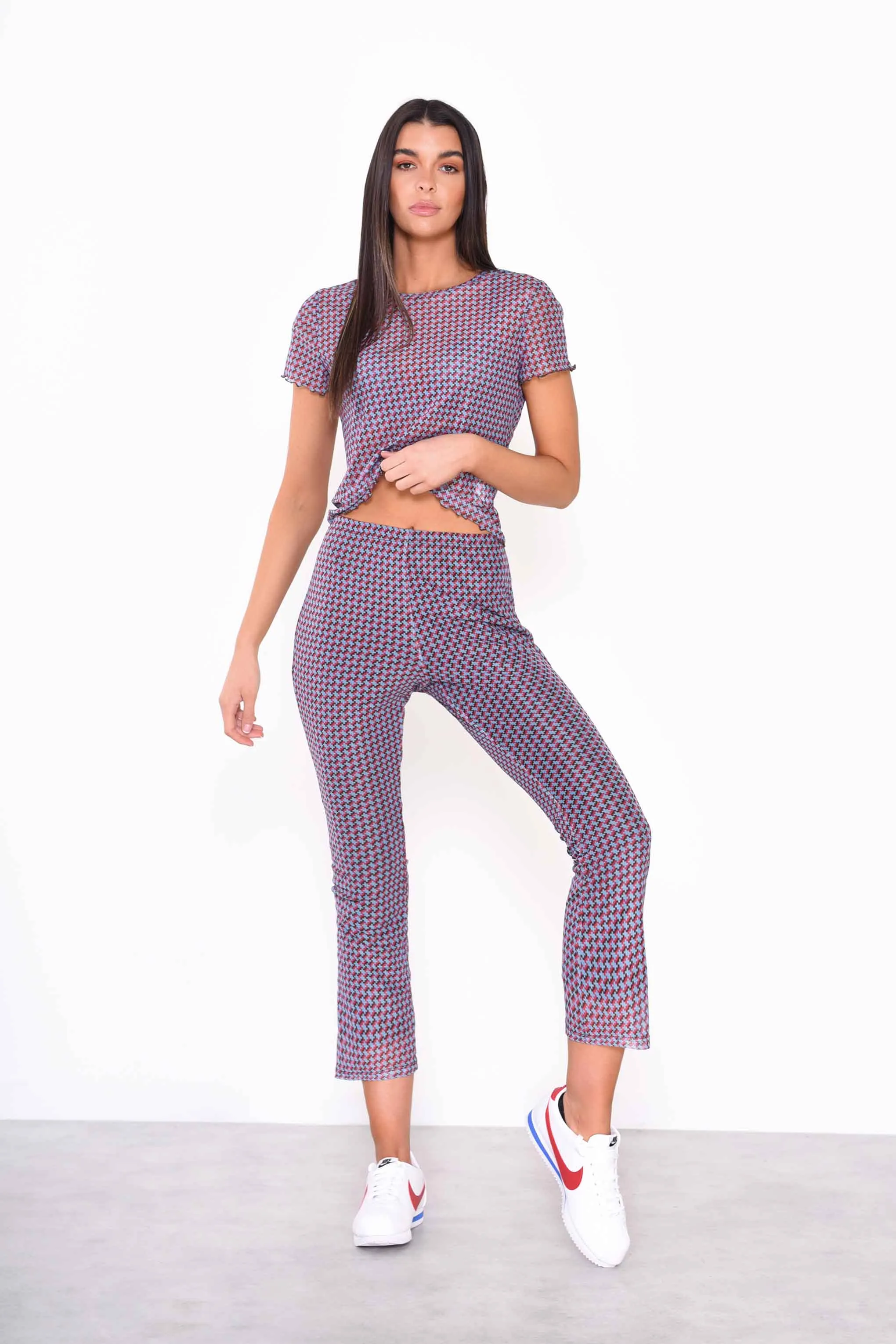 Glamorous Mini Geo Mesh Cropped Flared Trousers sold by Glamorous