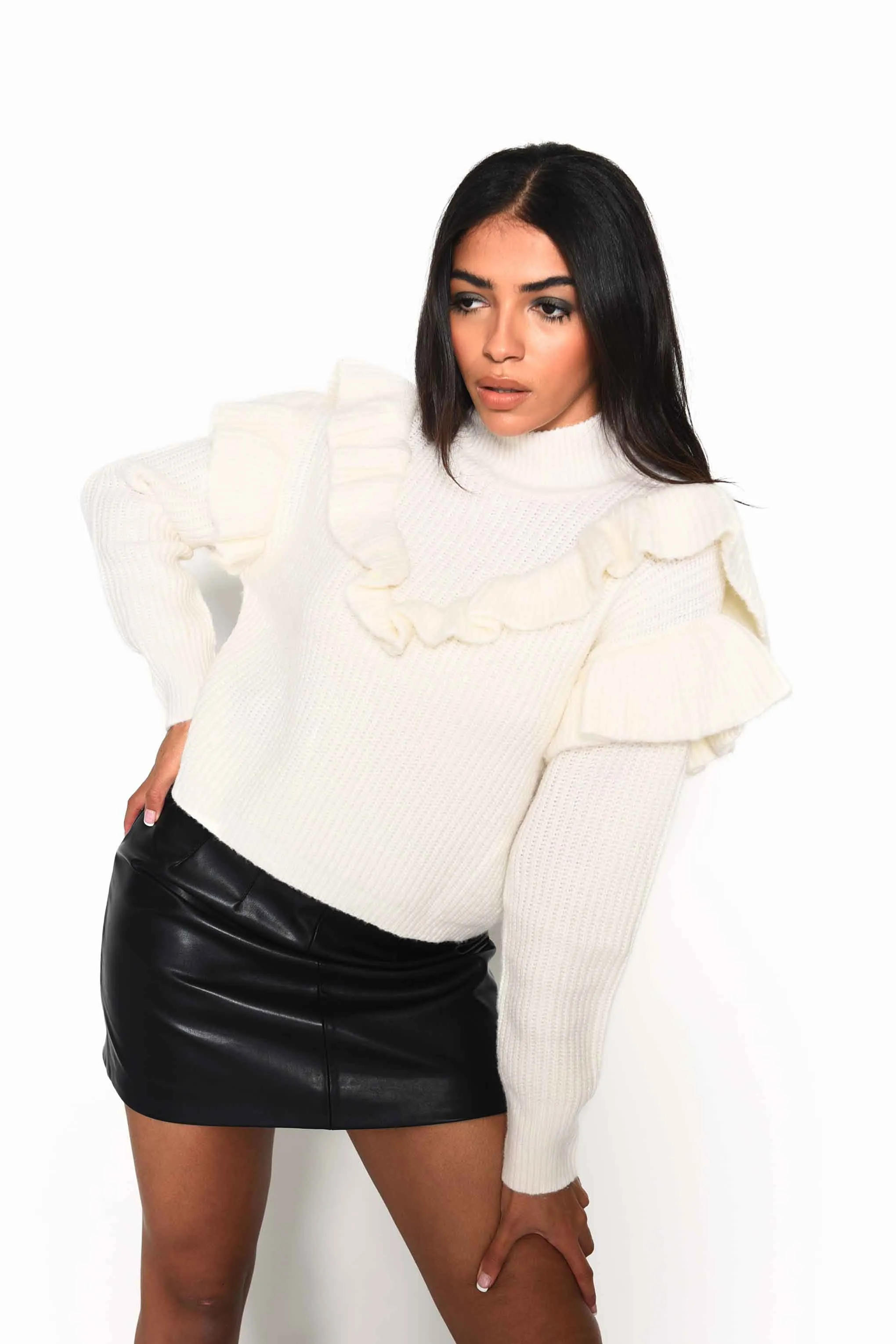 Glamorous Cream High Neck Jumper with Ruffle Detail sold by Glamorous product image thumbnail 2