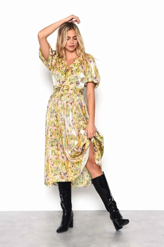 Glamorous Smudgy Floral Belted Midi Dress with Statement Collar and Sleeves sold by Glamorous