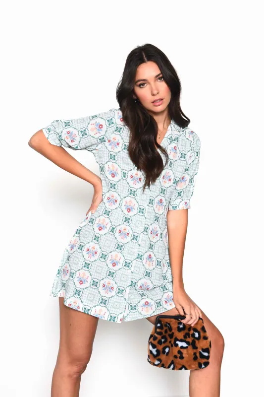 Glamorous Green Floral Button Down Mini Tea Dress with Collar made by Glamorous