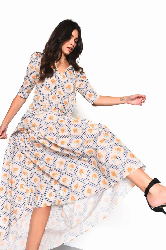 Glamorous Floral Cottage Gingham Tiered Maxi Dress with Frill Neck sold by Glamorous