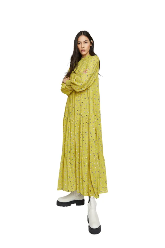 Glamorous Chartreuse Ditsy High Neck Shift Midi Dress sold by Glamorous