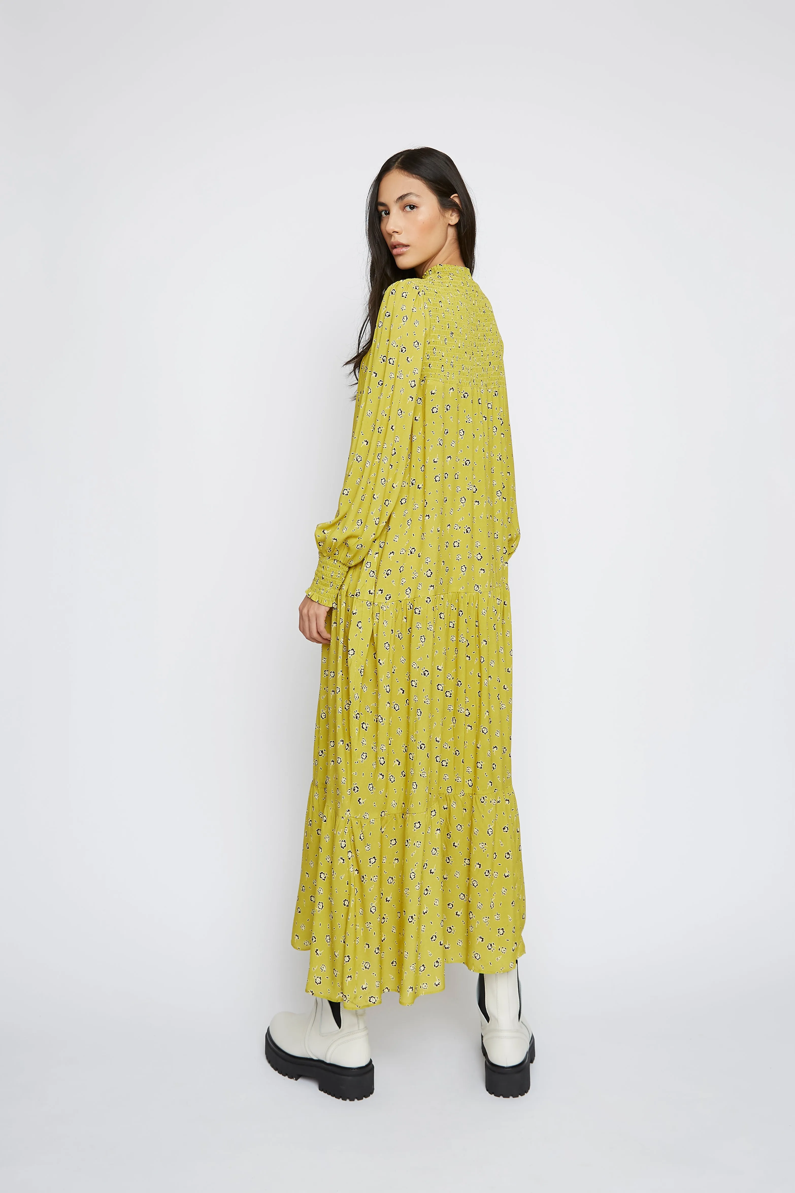 Glamorous Chartreuse Ditsy High Neck Shift Midi Dress sold by Glamorous product image thumbnail 3