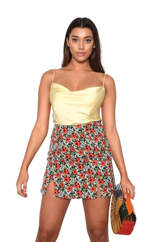 Glamorous Bold Multi Floral Double Slit Mini Skirt made by Glamorous