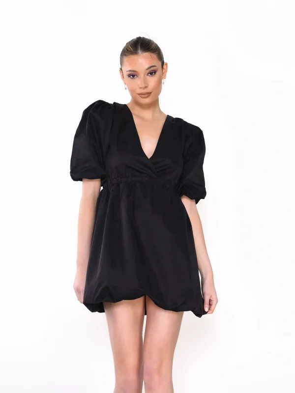 Glamorous Black Plunge Puffball Mini Dress made by Glamorous