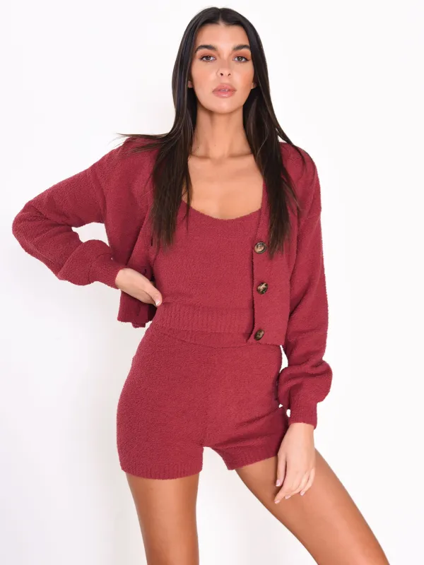 Glamorous Soft Burgundy Knit Button Front Cardigan made by Glamorous