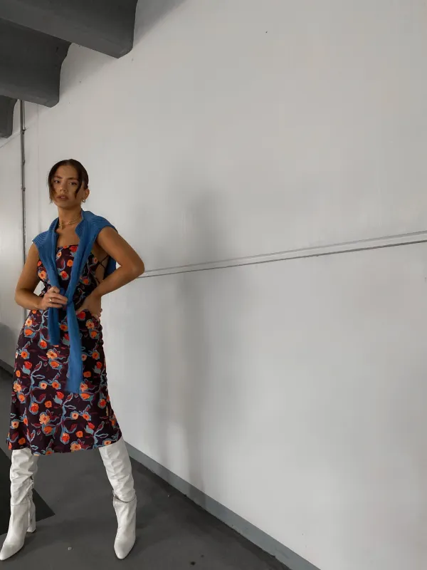 Glamorous Care Plum Abstract Floral strappy Tie Back Midi Dress sold by Glamorous