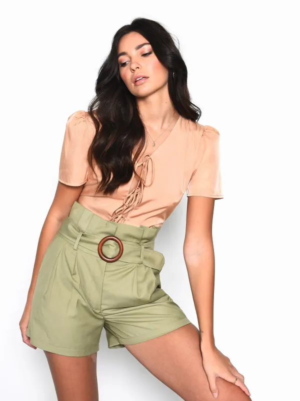 Glamorous Khaki High Waisted Belted Shorts sold by Glamorous