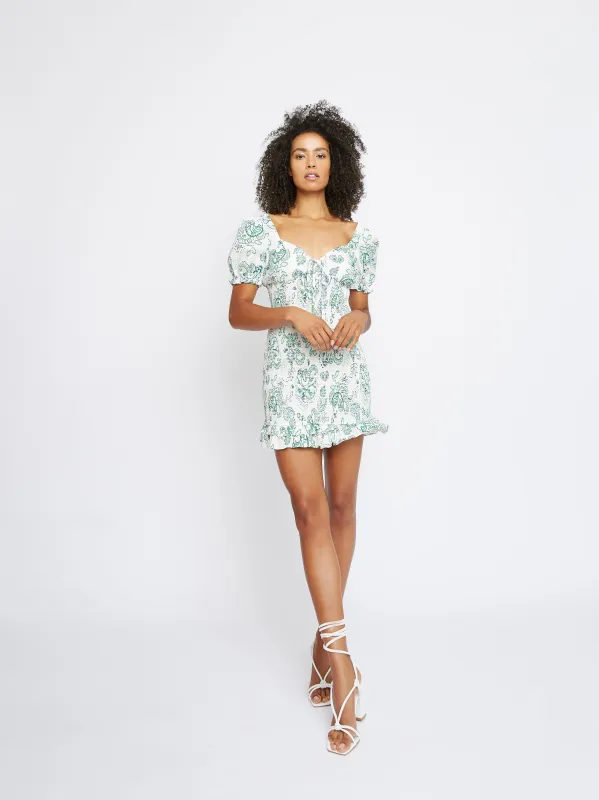 White Green Floral Milkmaid Ruched Dress sold by Glamorous