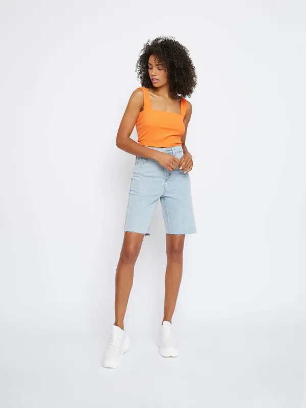 Glamorous Orange Ribbed Crop Top made by Glamorous