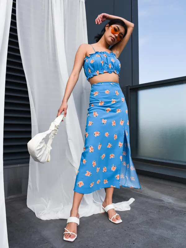 Glamorous Care Blue Orange Floral Crop Top sold by Glamorous