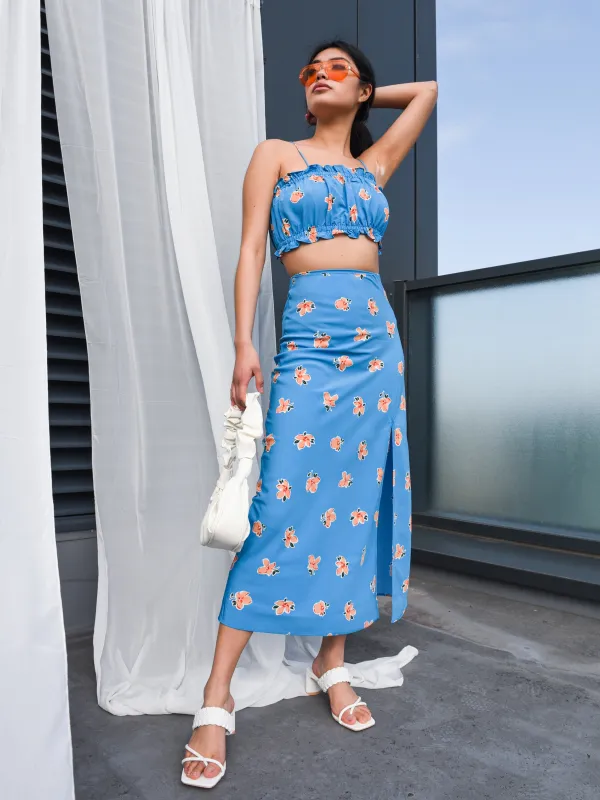 Glamorous Care Blue Orange Floral Midi Skirt made by Glamorous