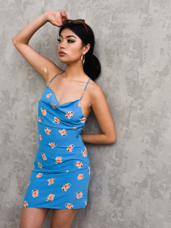 Glamorous Care Blue Orange Floral Mini Dress made by Glamorous
