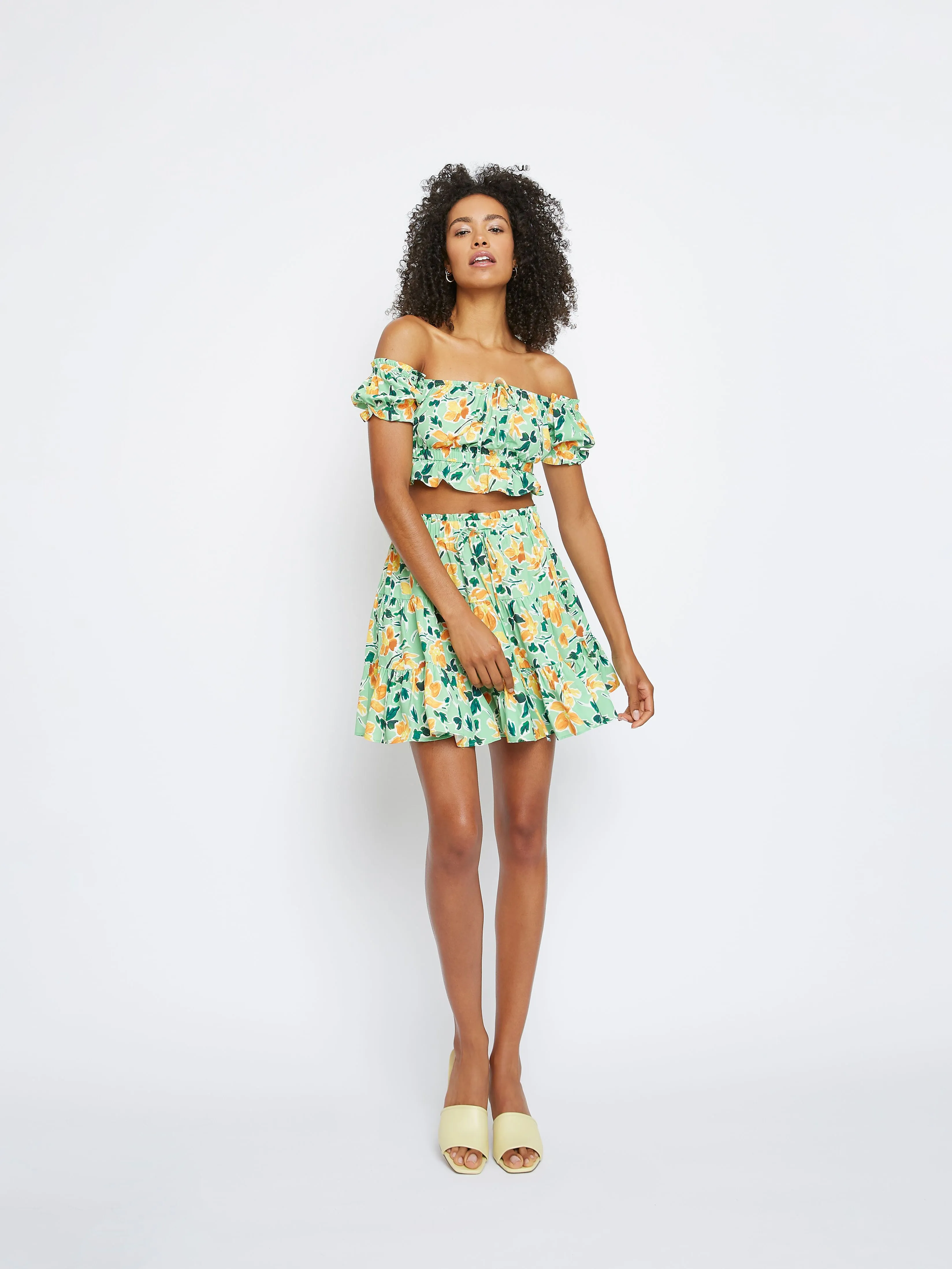 Glamorous Green Floral off the shoulder Crop Top sold by Glamorous