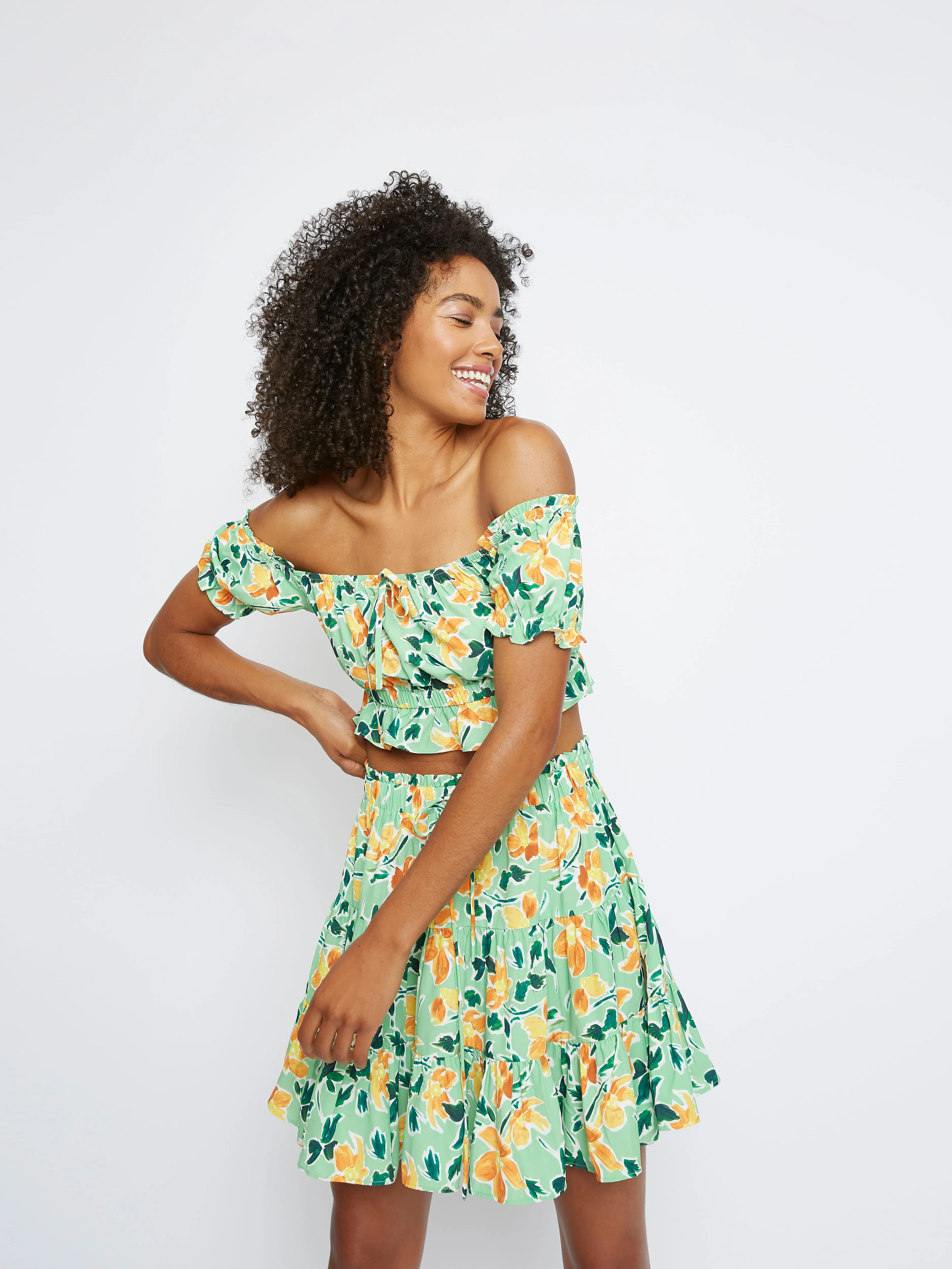 Glamorous Green Floral off the shoulder Crop Top sold by Glamorous product image thumbnail 2