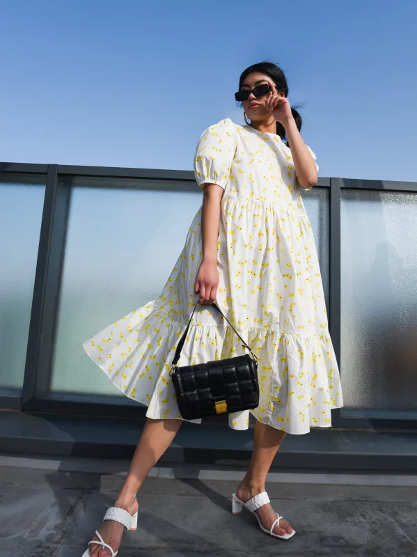 Glamorous White Yellow Flower Midi Dress sold by Glamorous