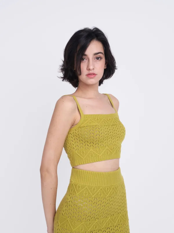 Glamorous Care Olive Green Cropped Knitted Top sold by Glamorous